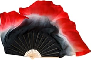 Aumulen Women 24" Chinese Silk Belly Dance Short Fan Veils Flow Fans Hand Made Belly Dancing Fan