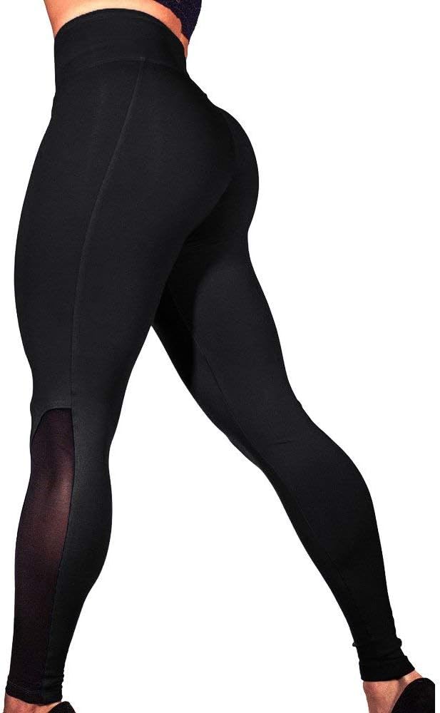 AmyDong Yoga Pants, Women Hight Waist Yoga Sports PantsRunning Gym Fitness Stretch Trouser Mesh Splicing Leggings