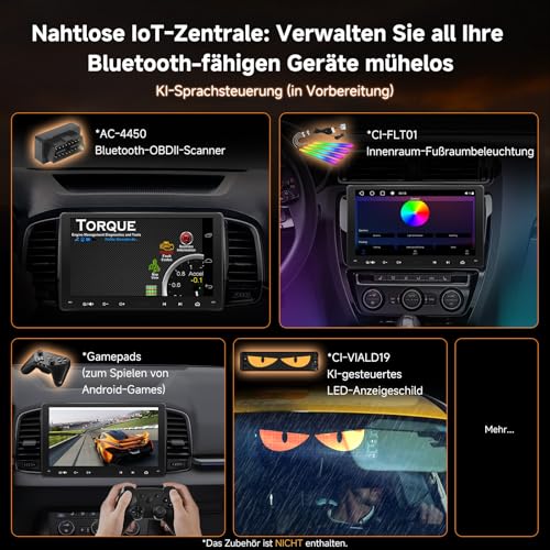 ATOTOOUT 9 Inch Android Car Stereo Double Din (6GB/128GB), CarPlay/Android Auto Wireless, QLED Touch Screen, 4G, Wi-Fi, Bluetooth, USB, DSP, AMP, SUB, GPS & AI, 1080P Front and Rear Cameras, S8G2099UN
