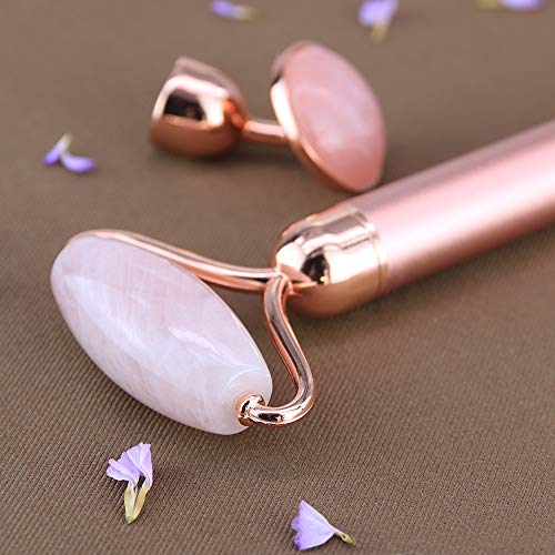 2-IN-1 Electric Jade Facial Roller Massager Nature Rose Quartz Vibrating Face Roller Set Anti Aging Anti Wrinkles Skin Tightening Facial Skin Care Tools Kit