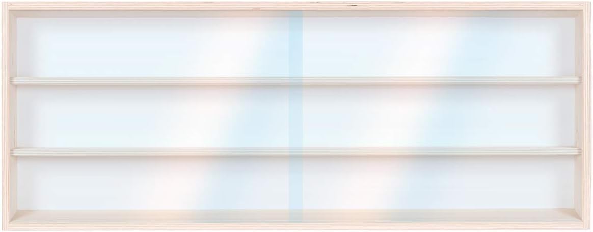 V60.3 Wall Showcase Display Cabinet | 23.6' x 11,8' x 3.3' | 60 x 30 x 8,5 cm | Untreated Birch Wood | 2 clear sliding Plexiglas doors | 3 Shelves | H0 and N Scale