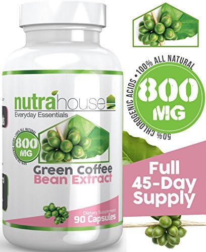 Pure Green Coffee Bean Extract 800 mg Standardized at 50% Chlorogenic Acids by NutraHouse Vitamins 90 Veggie Capsules per Bottle. Non-GMO. All Natural Weight Loss, Natural Fat Burner.