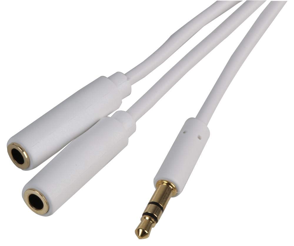 Pro Signal PSG3116-10M 3.5mm Stereo Plug to 2x 3.5mm Stereo Socket Slim Lead, 10m, White
