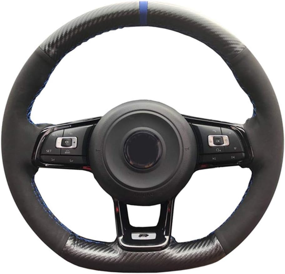 HZHAOWEI DIY Fiber Leather Black Suede Car Steering Wheel Cover,for Volkswagen Golf 7 GTI Golf R MK7,For VW Polo GTI Scirocco 2015 2016