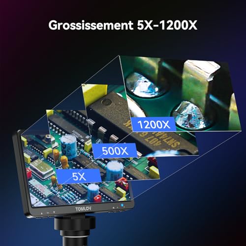 TOMLOV DM9 7 Inch LCD Digital Microscope, 12MP Magnification 1200X Coin Magnifier, Gift for Adult Collectors, Metal Stand, Flexible LED Lighting, Compatible with Windows/Mac OS, 32GB
