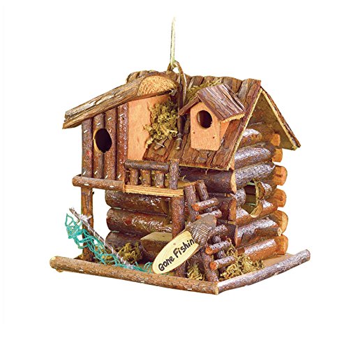 Hot Sale Birdhouse Gone Fishing Wood Log Cabin Bird House New
