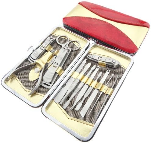Okbool 13pcs Stainless Steel Manicure Pedicure Set ,Travel &amp; Grooming Set, Personal Care Tools, Nail Scissors Nail Clippers Kit with Leather Case (Red &amp; Golden)