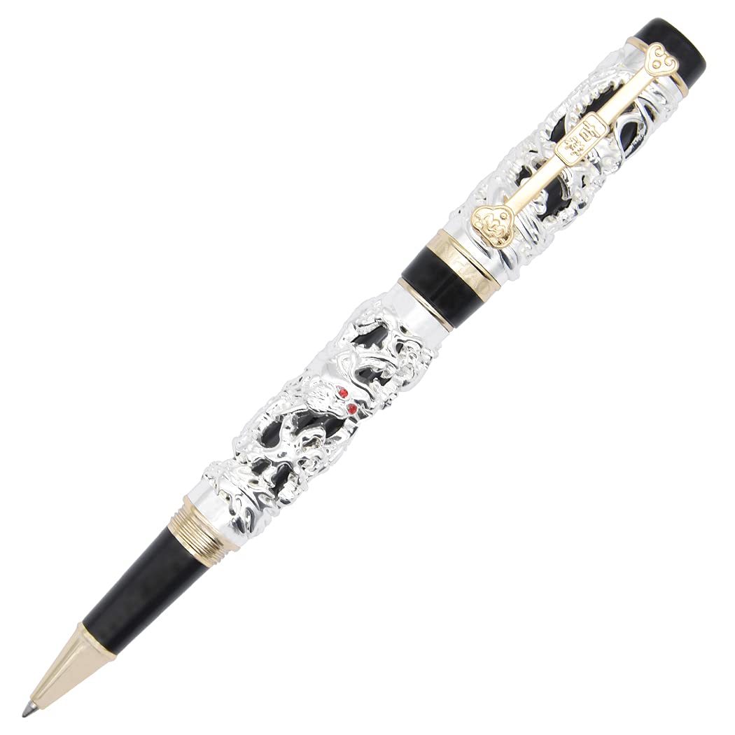 Gullor Noblest Roller Ball Pen Jinhao Silver Dragon and Phoenix Black