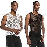 Angel Cola Men's Mesh Fishnet Fitted Muscle Hoodie Tank Top 2 Pack