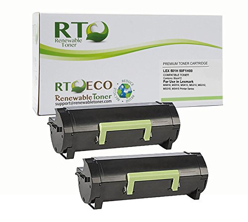 Renewable Toner Compatible Toner Cartridge High Yield Replacement for Lexmark 501H 50F1H00 for use in MS310 MS312 MS315 MS410 MS415 MS510 MS610 (2-Pack)