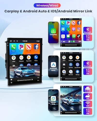 6G+128G 8 Core Wireless Carplay Android Car Radio for Ford Fiesta MK7 2009-2016 9.7 Inch Car Radio with Android Car GPS Navi WiFi Mirror Link Bluetooth FM/RDS/DSP EQ/USB/SWC Rear Camera