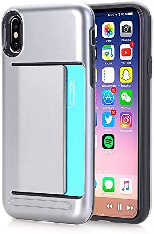 Phocas Minimalist Hard Back Protective Case Wallet, Card-Holder Designed for iPhone X / iPhone 10 (Silver)