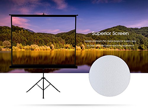120 Inch Projector Screen with Foldable Stand Tripod, GBTIGER Diagonal HD 4:3 Pull Up Portable Indoor and Outdoor PVC Movie Screen with Wrinkle-Free Design 160° Viewing Angle