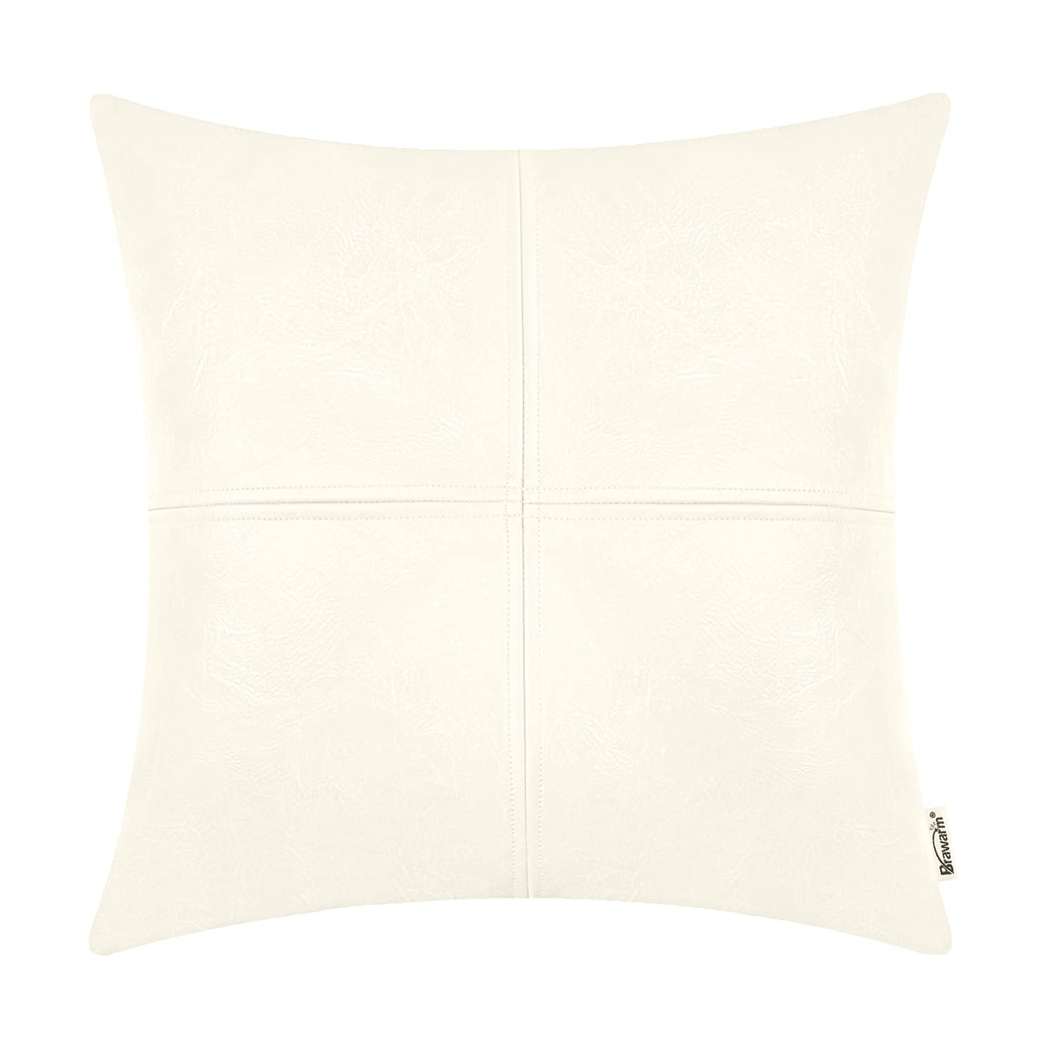 Photo 1 of BRAWARM Faux Leather Throw Pillow Covers 22 X 22 Inches, Cream Leather Pillow Cover, Hand Stitched Leather Decorative Pillow Cover for Couch Sofa Bed Living Room Home Garden