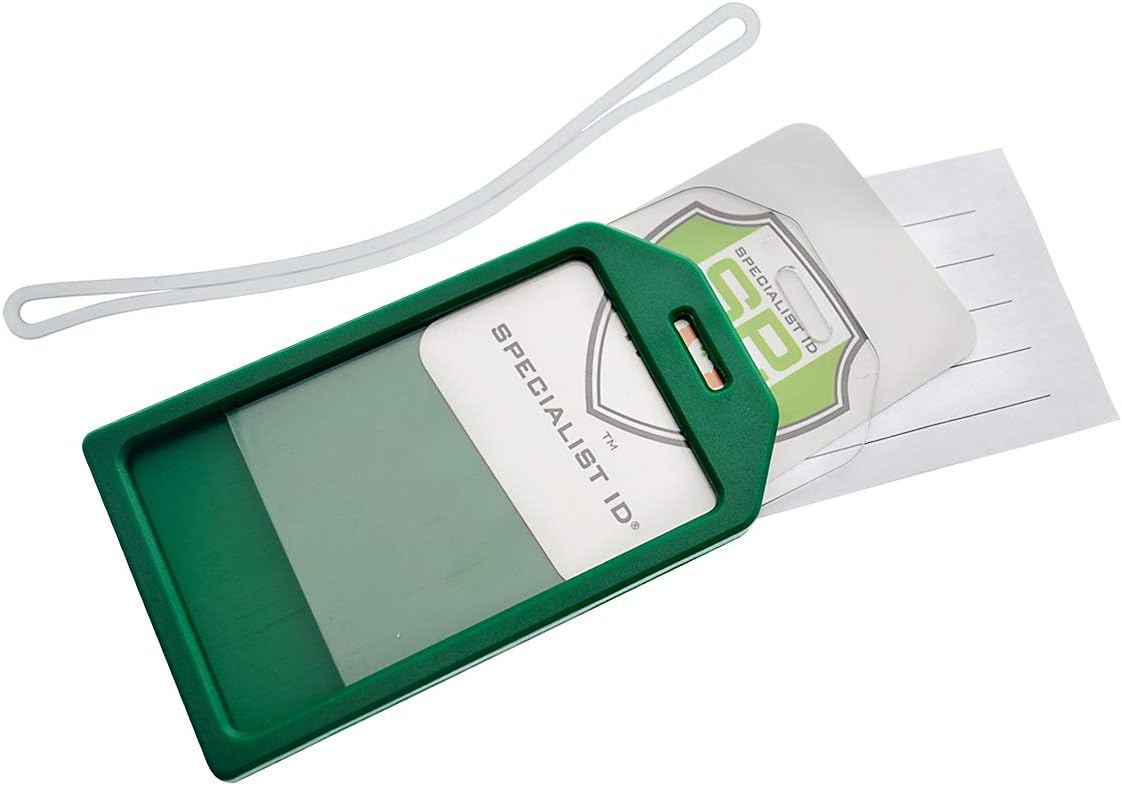  | 5 Pack - Premium Rigid Airline Luggage Tag Holders with 6" Worm Loops - Heavy Duty Hard Plastic -Suitcase ID Tag Identifiers with Business Card Insert Window by Specialist ID (Green) | Luggage Tags