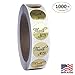 1 inch Round Gold Foil Thank You Sticker Labels in Script/Calligraphy Print, 1000 Labels per Roll, 1