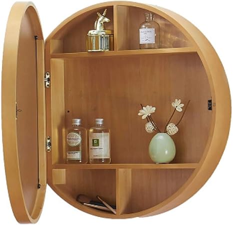 Armoire De Salle De Bain Ronde Armoire De Rangement Murale Avec Miroir Couleur Bois Meuble De Rangement Moderne Brillant Amazon Ca Maison Et Cuisine