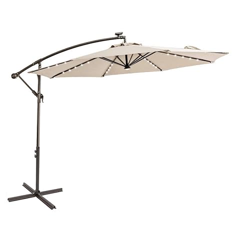 C Hopetree 10 Offset Cantilever Hanging Umbrella With Solar Led Lights For Large Outdoor Patio Table Balcony Poolside Deck Garden Beige Amazon In Garden Outdoors