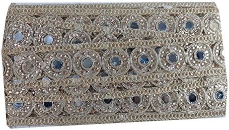 9 yard lace border trim applique Gold Embroidery Stone Mirror Cutwork tissue Gold