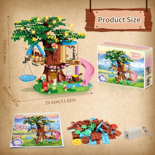 kiothdre Tree House Construction Set Compatible with Friends, Tree House Kit for Girls 731 Pieces with LED Light, Cat, Slide and Hanging Hammock, Christmas Birthday Gifts for Girls 6-12 Years Old