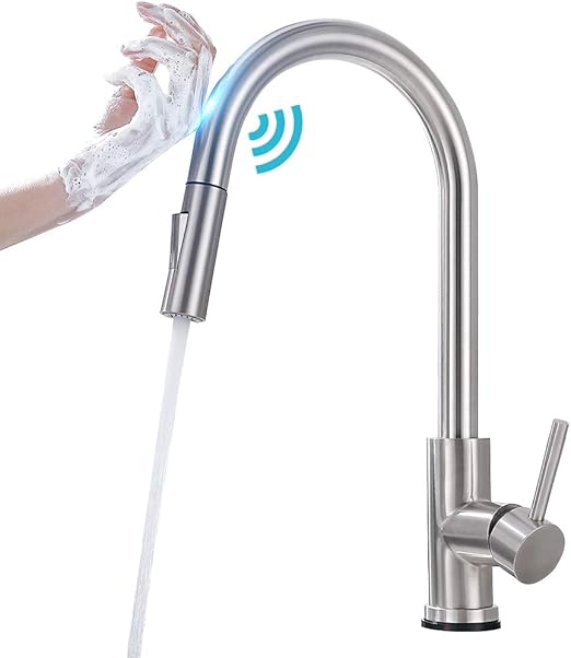 Qomolangma Touch Sensor Brush Nickel Kitchen Faucets With Pull
