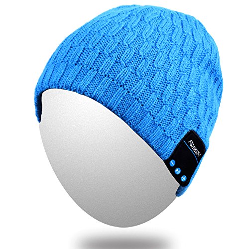 Qshell Bluetooth Beanie, Washable Music Hat Cap with Wireless Stereo Over Ear Headphone Headset Earphone Speaker Microphone Hands Free for iPhone Ipad Samsung Android Cell Phones, Blue
