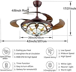 Panda Lighting 42" Tiffany Style Ceiling Fan with