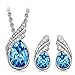 Qianse White Gold Plated Cable Chain Jewelry Set Made with Ocean Blue Swarovski Elements Crystal