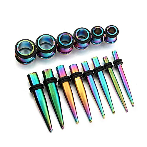 vcmart 14G-00G Rainbow Ear Gauges Stretching Kit 36 Pieces Tapers Plugs Eyelets Implant Grade Steel - Thumbnail 2