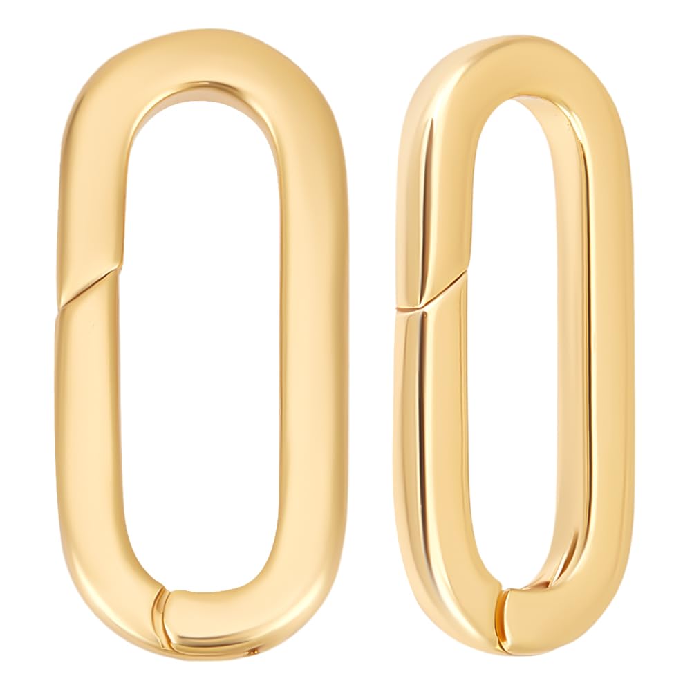 Beebeecraft 1 Box 10Pcs Spring Gate Rings 18K Gold Plated Oval Spring Clasp Connector Extender for Necklace Keychain Bags Jewelry Making