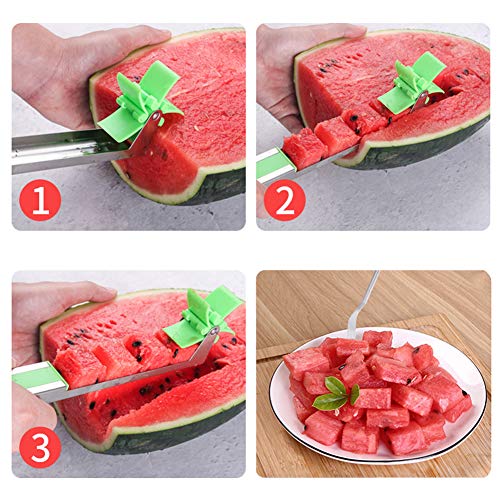 Watermelon Slicer set,Stainless Steel Windmill Melon Cutter-Fun Fruit Salad Cut Tool Melon Baller & Melon Carving Knife 30pcs Disposable Fork for Home/Kitchen/Party/Fruit Platter - Thumbnail 3