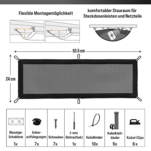 Flexible Cable Network Desk - Cable Management Desk - Cable Duct - Cable Tray - Cable Net Black