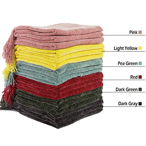 EverGrace Cozy Soft Chenille Throw Blanket with Fringe Luxury Fluffy Throw Blankets for Home Decor Traveling Camping Picnic 50x 60 Grey - Thumbnail 4