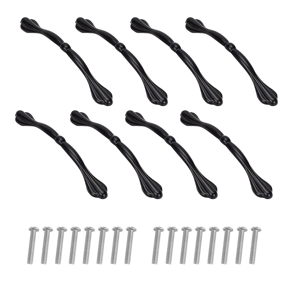 ONEBO 8 Pcs Black Flat Cabinet Handle,Drawer Wardrobe Handles,Cabinet Pull Handles with Screws,for Cupboard Wardrobe Dressers Home Kitchen Bedroom(Length 12.5cm)