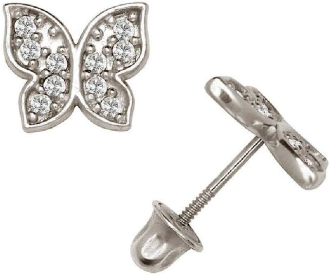 Gomesjewels 0.25 Ct Created Round Cut Gemstone 925 Sterling Silver 14K White Gold Finish Butterfly Shape Stud Earrings for Women's & Girl's