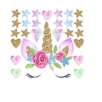 Unicorn Wall Sticker,Cute Colorful Unicorn with Star Moon Flower Wall Decal Nursery Room Fairytale Girls Removable Vinyl Wall Art Home Decor,Flower
