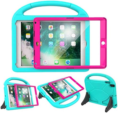 LEDNICEKER Kids Case for New iPad 9.7 2018/2017 - Built-in Screen Protector Light Weight Shock Proof Handle Friendly Convertible Stand Kids Case for New iPad 9.7 2017/2018 (ipad 5&6) - Turquoise+Rose