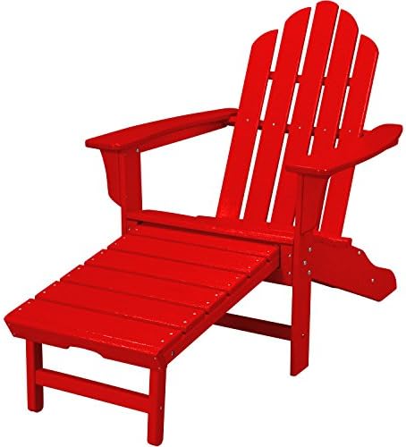 Hanover Outdoor Furniture HVLNA15SR All Weather Contoured Adirondack Chair with Hideaway Ottoman, Sunset Red