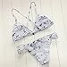 DaiLiWei 2 Pcs Marble Print Cross Back Top Bottom Double Side Swim Wear Women Bikini Sets, White, Large
