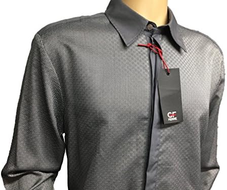 GF Ferre men's italian designer button down slim fit casual dress shirt (Slim Fit XLarge, Grey Pattern)