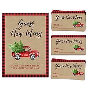 34 guess how many ideas Christmas Candy Jar Guessing Game, 50 Cards and Matching Sign, Guess