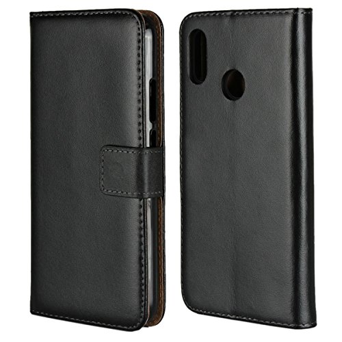 Huawei P20 lite Case, Jaorty Genuine Leather Premium Leather Folio Wallet Case Flip Notebook Cover Case Book Design,Magnetic Closure & Card Slots/Cash Compartment for Huawei P20 lite -Black