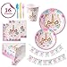 Unicorn Party Supplies Set For Birthday - Set of 16 Including Cake Plates, Cups, Napkins, Tableware, Table Cover, Birthday Banner, Magical Fantasy Birthday Decoration for Girls