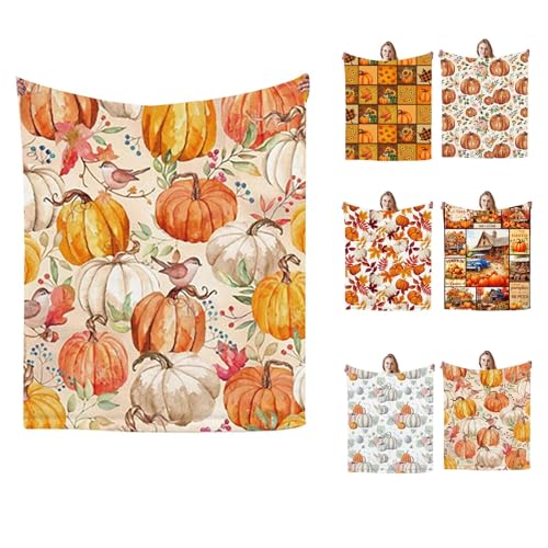 Halloween Throw Blanket, Orange Pumpkin Print Blankets, Cozy Autumn Bedding, Spooky Festival Home Decor Throws for Sofa Bed Couch Chair, Gifts for Kids Family, Halloween Decorations (A)