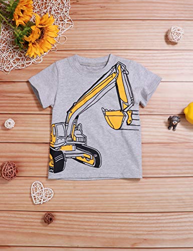Toddler Baby Boy Clothes Short Sleeve Funny Letter Sweatshirt Top + Camouflage Shorts Summer Breathable Outfit Set (Grey, 4-5 T)
