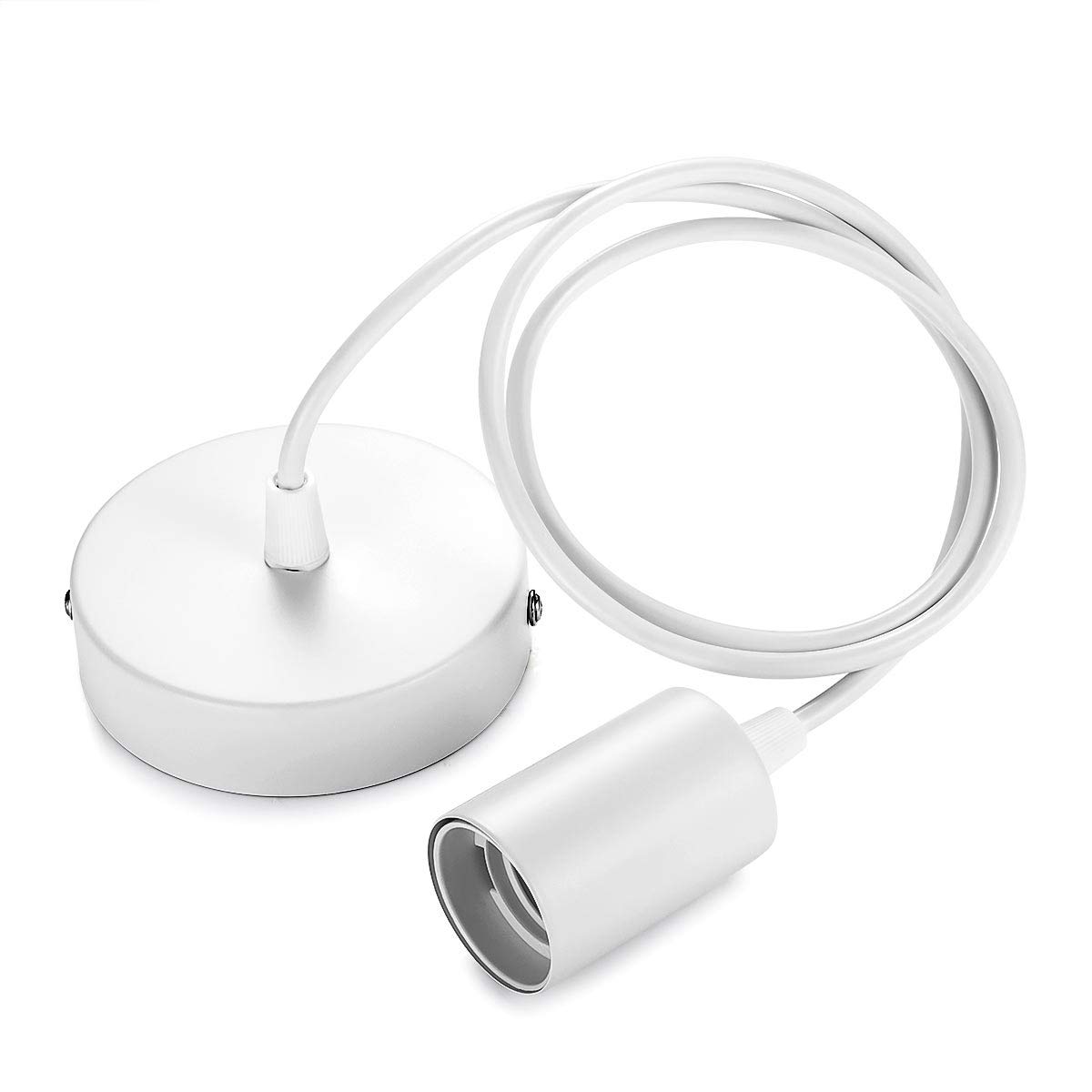 Linkind Metal Pendant Light Fitting, E27 Lamp Holder for Ceiling Pendant Light, Ceiling Fitting Set with 100cm Cable, White