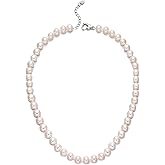 Freshwater Cultured Pearl Necklace, Real Pearl Necklace with Silver Chain and Clasp, Jewelry for Valentine's Day Brides Wedding Gifts for Women Her Wife Sister