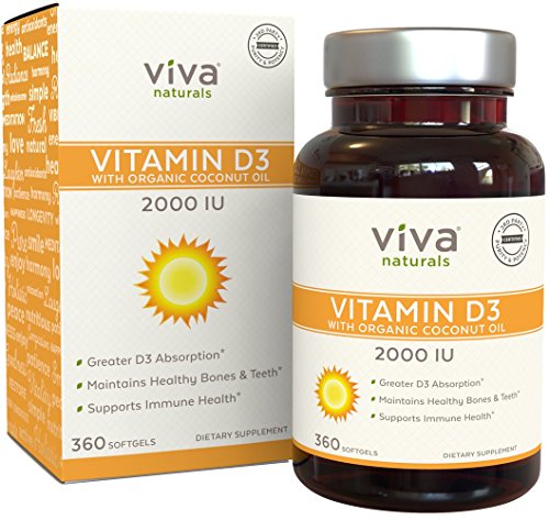 Viva Naturals Vitamin D3 (2000 IU) - High Potency Vitamin D with Organic Coconut Oil, 360 Softgels