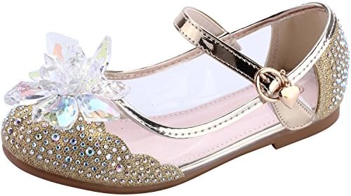 miaoshop Girls Dress Up Shoes Ballet Dance Flat Casual Front Glitter Flower Princess Mary Janes