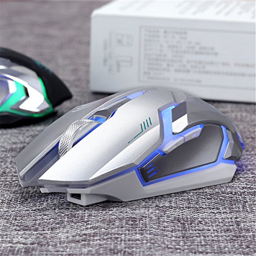 VEGCOO C9s (Updated Version) Wireless Gaming Mouse, Rechargeable Silent Click Mice with Nano Receiver, Changing Breathing Backlit, 3 Adjustable DPI Up to 2400 for Laptop, PC, MacBook (C9s Sliver)